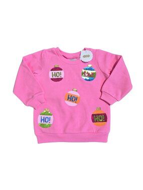 NWT Mud Pie Baby Toddler Girl Pink Sequin Christmas Sweatshirt 12-18 Months